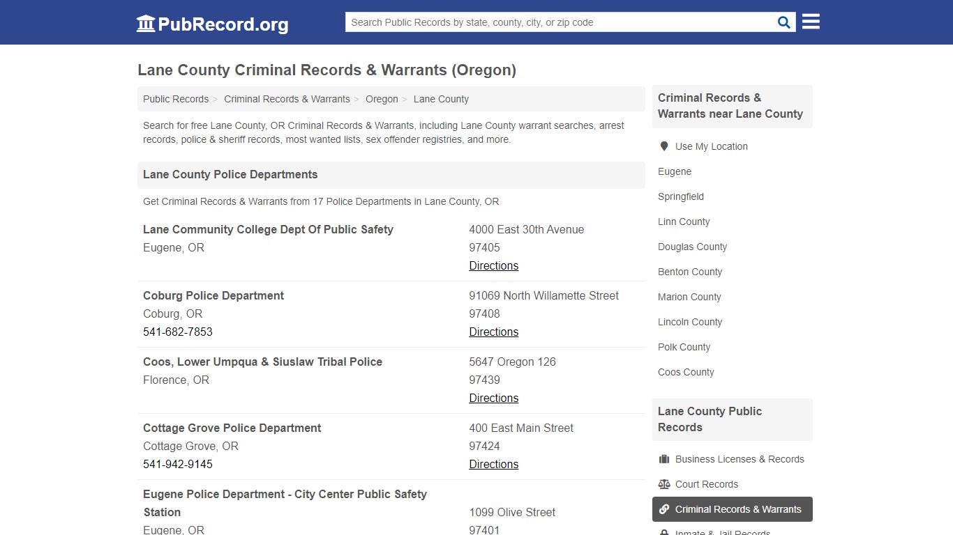 Lane County Criminal Records & Warrants (Oregon)